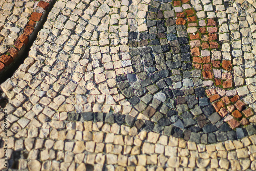 Naklejka premium Ancient mosaic. Ruins of an ancient Greek city by the sea. Chersonesos. Ancient city. Black Sea.