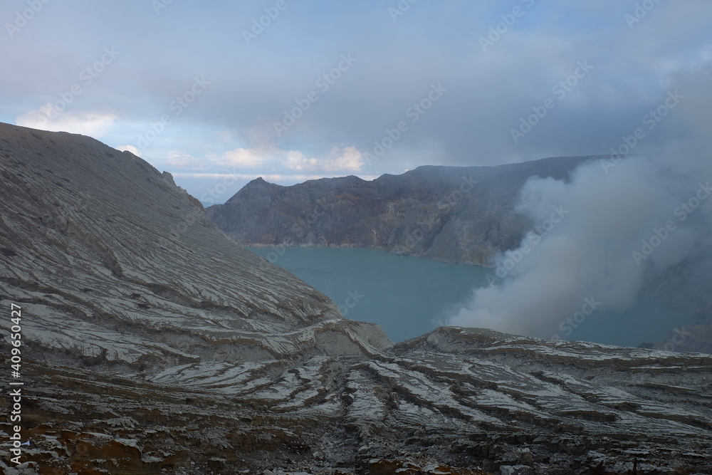 a view from the top of Ijen crater