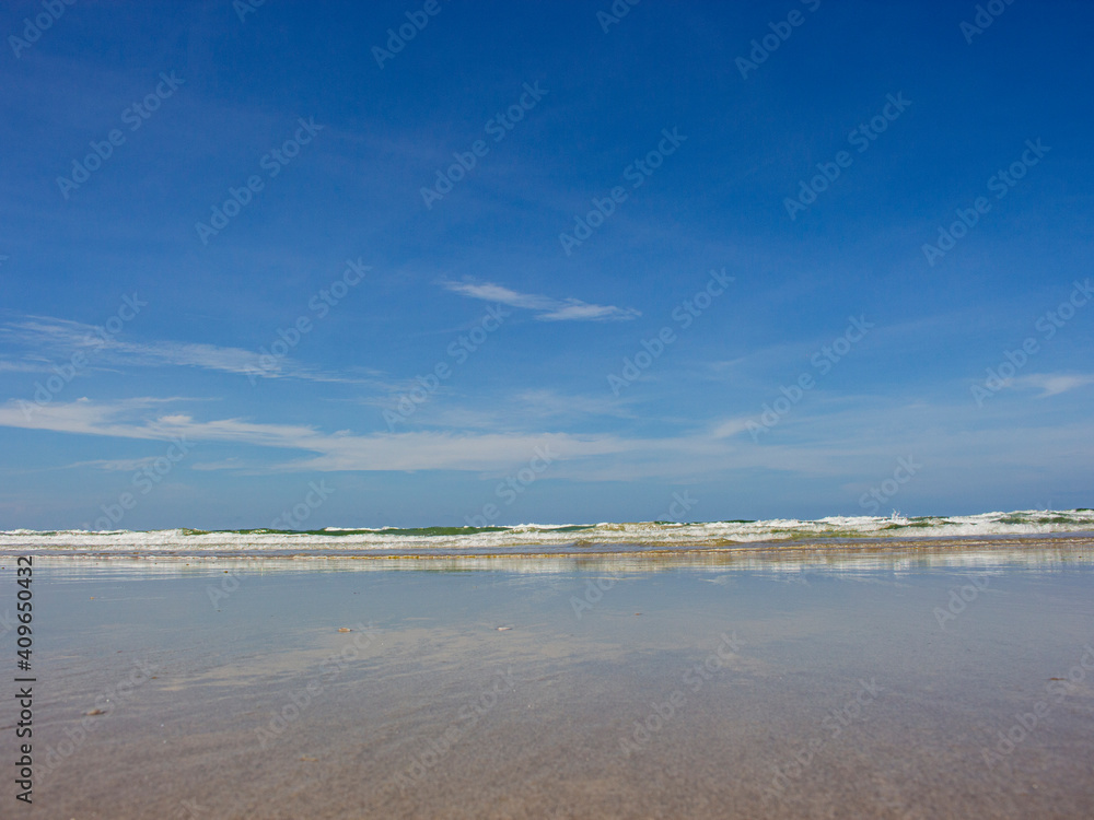View of the beach with blue sky and white cloud background at Pattaya and Rayong, Thailand.