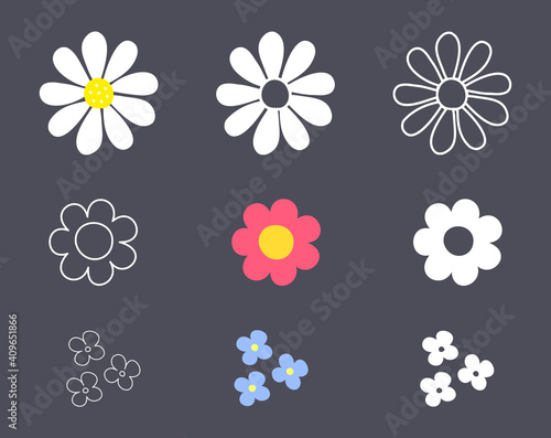 Flower simple design. Daisy and Forget me not. Minimal summer spring decoration. Silhouette vector flat illustration. Cutting file. Suitable for cutting software. Cricut, Silhouette