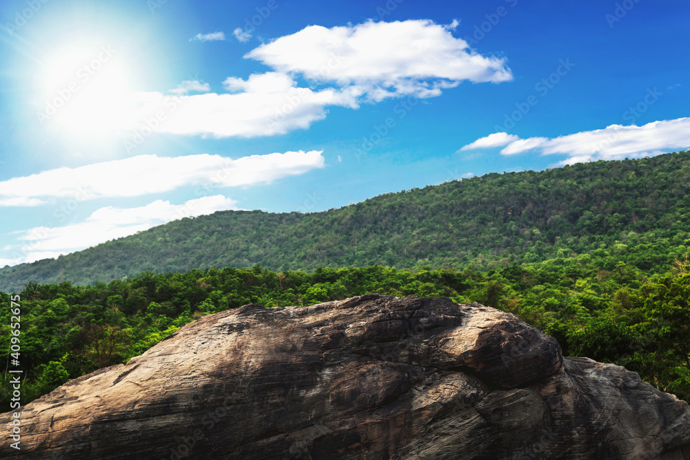 Fototapeta premium Big boulders on the mountain and there is a beautiful sky.