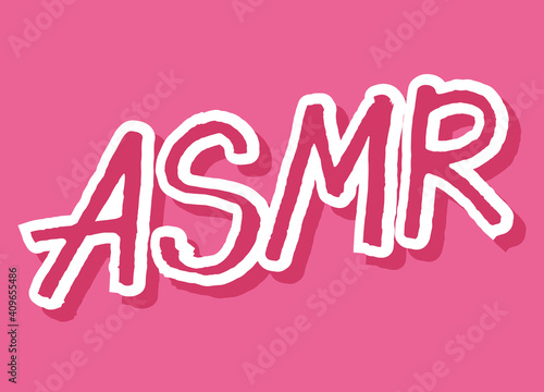 ASMR bright pink handwritten lettering on pink background. Podcasting, broadcasting, online radio, interview. Podcast channel logo. Design for posters, T-shirts, banners, print invitations.