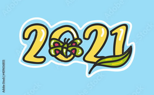 Creative concept of 2021 Happy New Year logo text design. Brochure design template, card, banner.