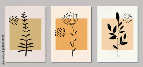 Set of Abstract shapes with floral elements for wall decor