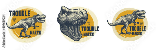 Vintage typography t-shirt graphics with trex face, vector illustration.