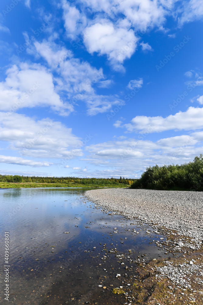 Northern river landscape on a summer sunny day.