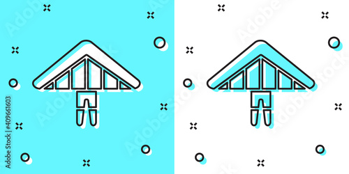 Black line Hang glider icon isolated on green and white background. Extreme sport. Random dynamic shapes. Vector Illustration.