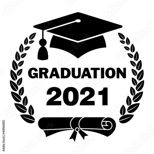 Graduate cap black logo with laurel wreath