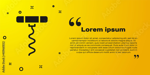 Black Wine corkscrew icon isolated on yellow background. Vector Illustration.