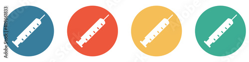 Bunter Banner mit 4 Buttons: Spritze zum Impfen photo