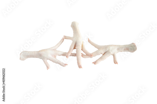 Three of chicken feet Isolated on the white background. Clipping path included.
