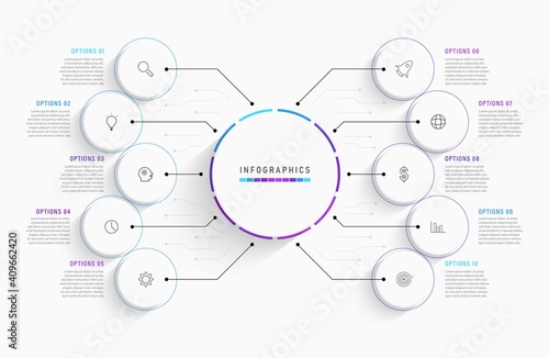 Vector Infographic label design template with icons and 10 options or steps. Can be used for process diagram, presentations, workflow layout, banner, flow chart, info graph.