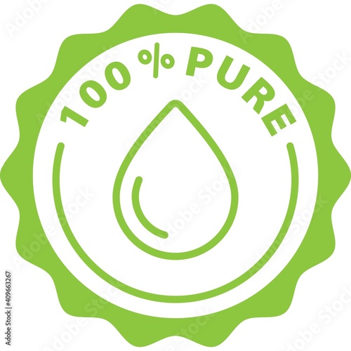100% pure green badge rounded outline stamp icon