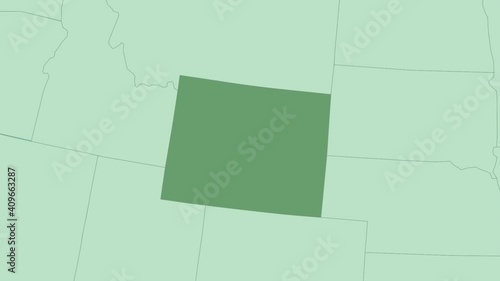 Map of Wyoming with pin of country capital. Wyoming Map with neighboring countries in green color.
