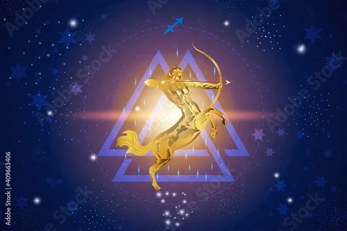 Sagittarius horoscope sign in twelve zodiacs with astrology. Vector illustration