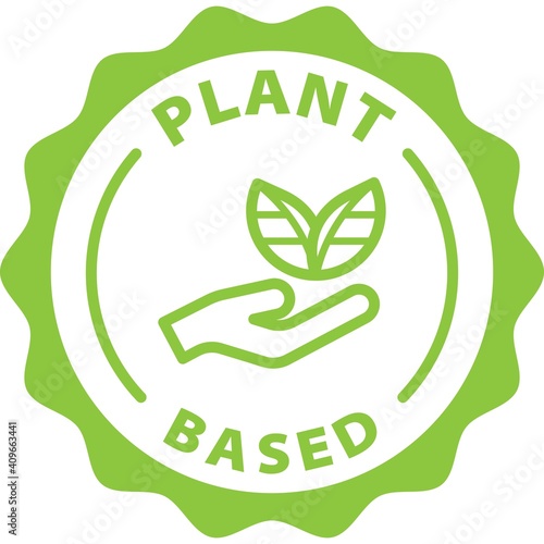 plant based green badge rounded outline stamp icon