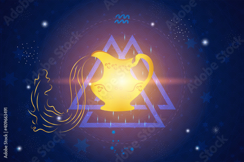 Aquarius horoscope sign in twelve zodiacs with astrology. Vector illustration