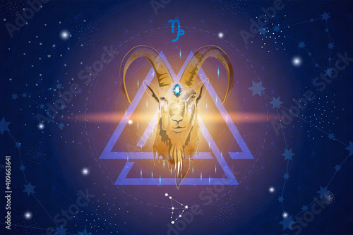 Capricorn horoscope sign in twelve zodiacs with astrology. Vector illustration