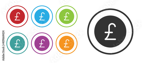 Black Coin money with pound sterling symbol icon isolated on white background. Banking currency sign. Cash symbol. Set icons colorful. Vector.
