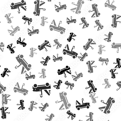Black Tow truck icon isolated seamless pattern on white background. Vector.
