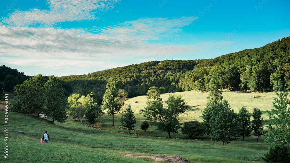 Obraz premium Father and Daughter Go Outdoor