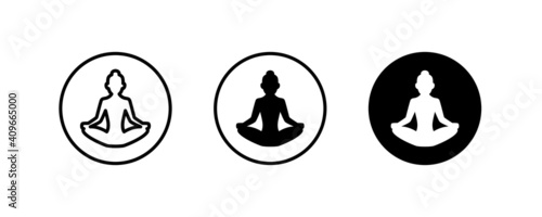 Yoga Fitness Icon. Meditation, meditate, Lotus position, Yoga pose, Relaxation icons button, vector, sign, symbol, logo, illustration, editable stroke, flat design style isolated on white linear line