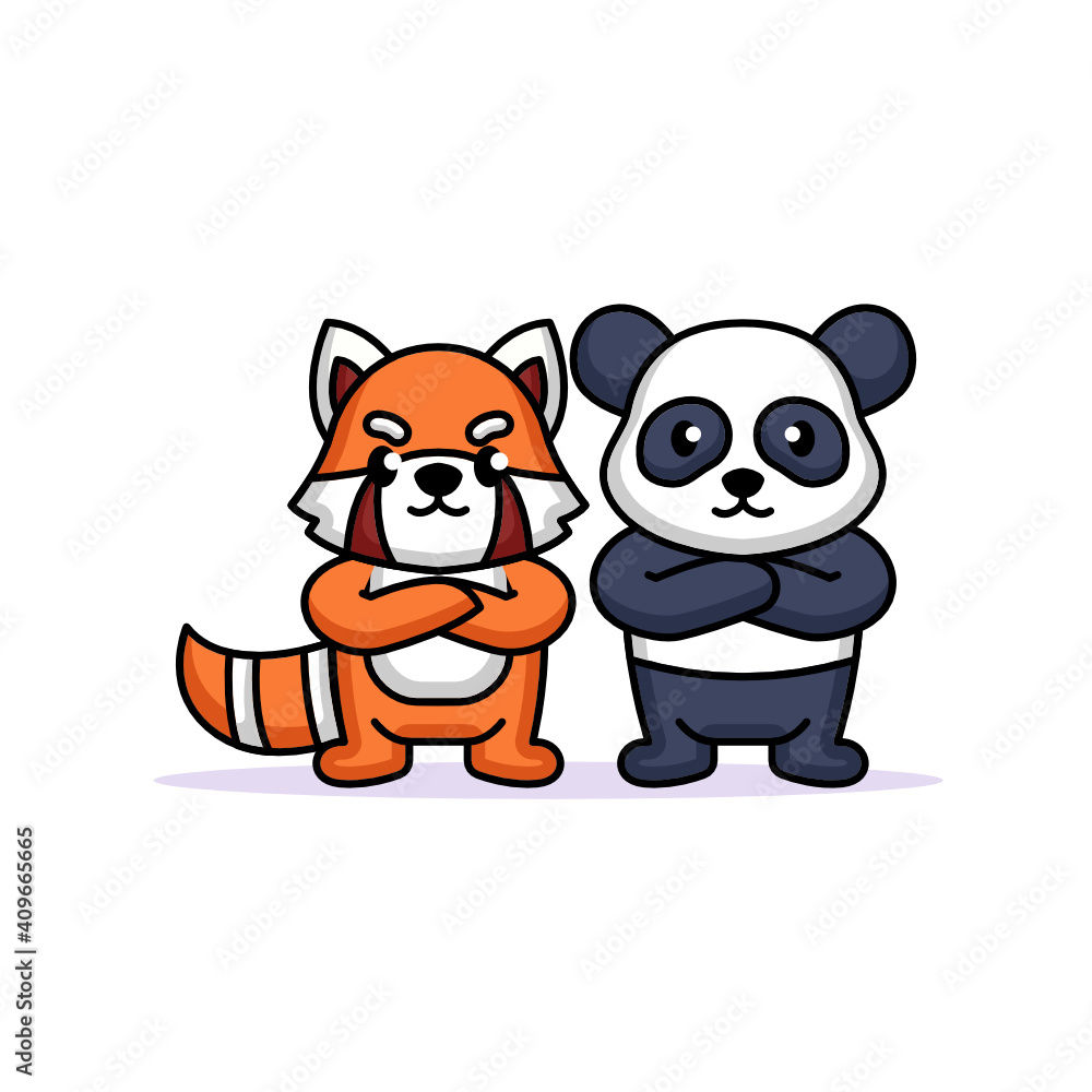 A cute friendship between a panda and red panda A cute friendship between a panda and red panda