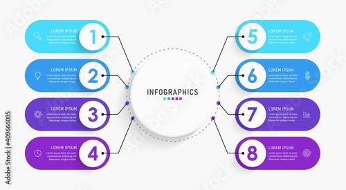 Vector Infographic label design template with icons and 8 options or steps. Can be used for process diagram, presentations, workflow layout, banner, flow chart, info graph.