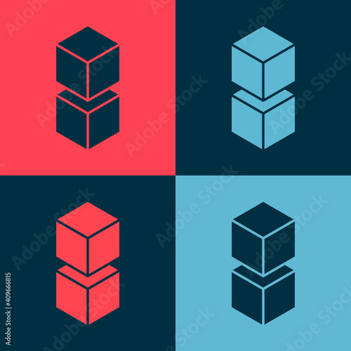 Pop art Blockchain technology icon isolated on color background. Cryptocurrency data. Abstract geometric block chain network technology business. Vector.
