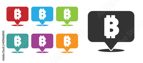 Black Cryptocurrency coin Bitcoin icon isolated on white background. Physical bit coin. Blockchain based secure crypto currency. Set icons colorful. Vector.