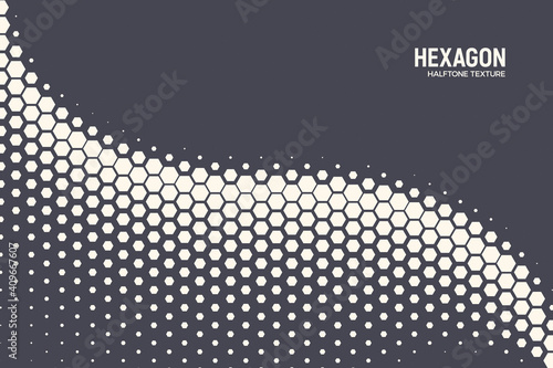 Vector Geometric Halftone Hexagon Shapes Technology Oscillation Wave Abstract Background. Hexagonal Retro Simple Pattern. Minimal 80s Style Dynamic Tech Wallpaper
