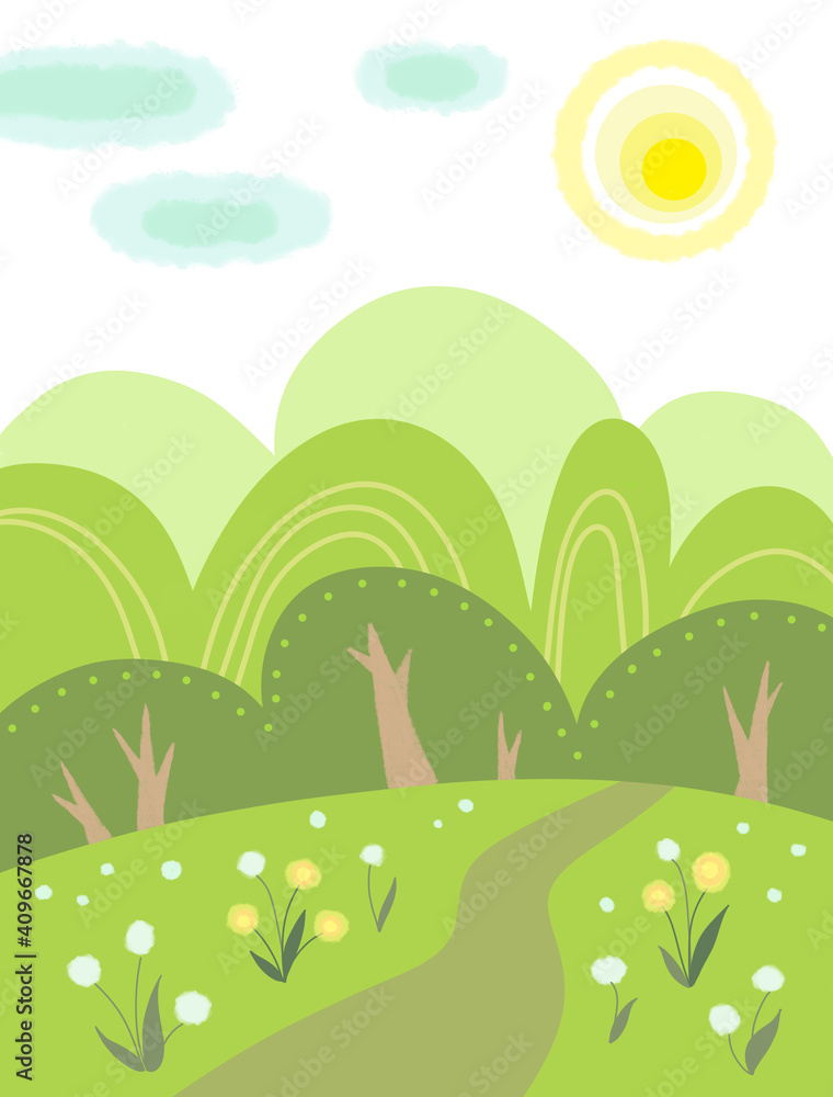 Obraz premium stylized summer forest landscape in bright colors