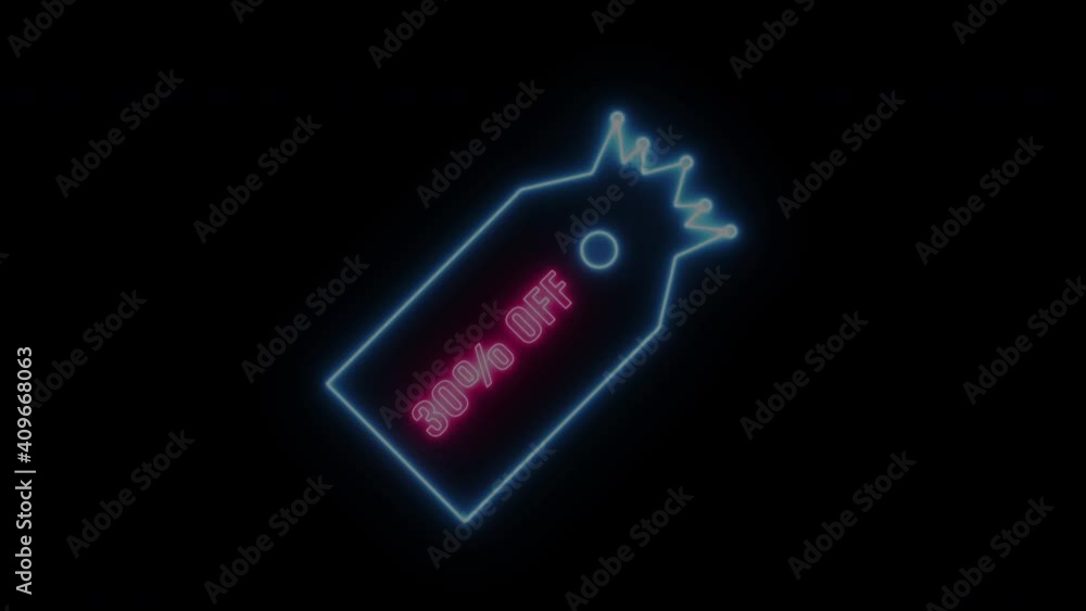 Sales special offer 30 percent off animation motion graphic video. Label with crown, sticker, tag. 4K Sale neon sign banner background for promo video. concept of sale and clearance. Blue tag and Pink Sales special offer 30 percent off animation motion graphic video. Label with crown, sticker, tag. 4K Sale neon sign banner background for promo video. concept of sale and clearance. Blue tag and Pink