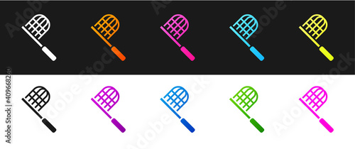 Set Butterfly net icon isolated on black and white background. Vector.