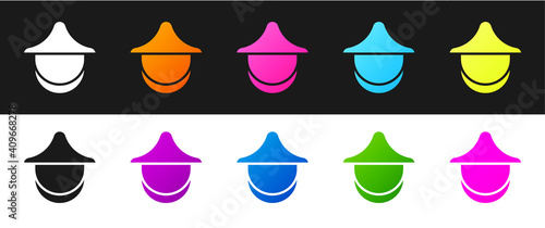 Set Beekeeper with protect hat icon isolated on black and white background. Special protective uniform. Vector.