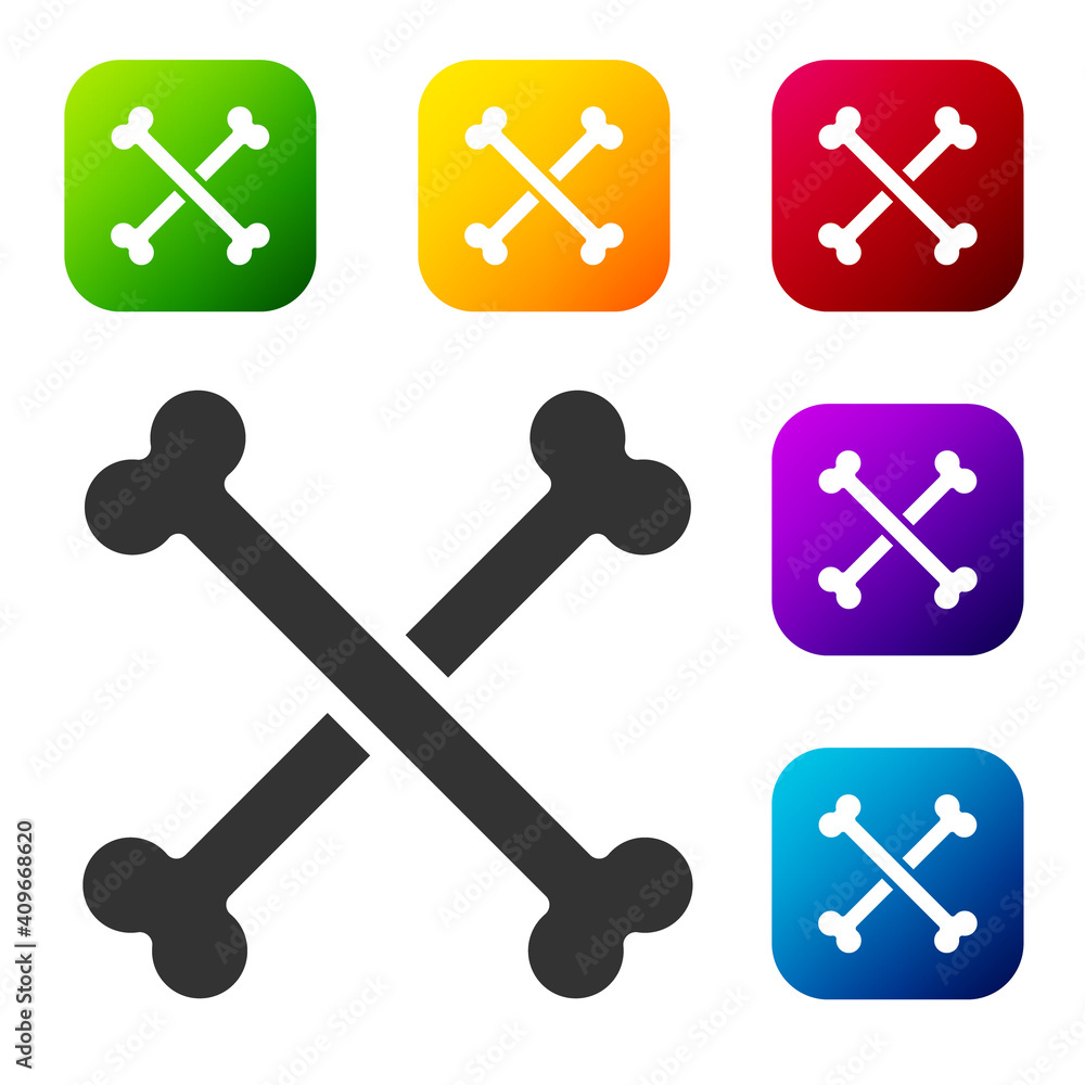 Black Crossed human bones icon isolated on white background. Set icons in color square buttons. Vector. Black Crossed human bones icon isolated on white background. Set icons in color square buttons. Vector.