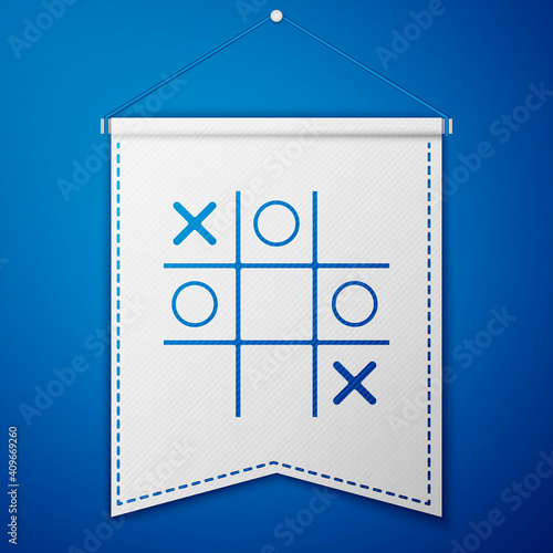 Blue Tic tac toe game icon isolated on blue background. White pennant template. Vector.