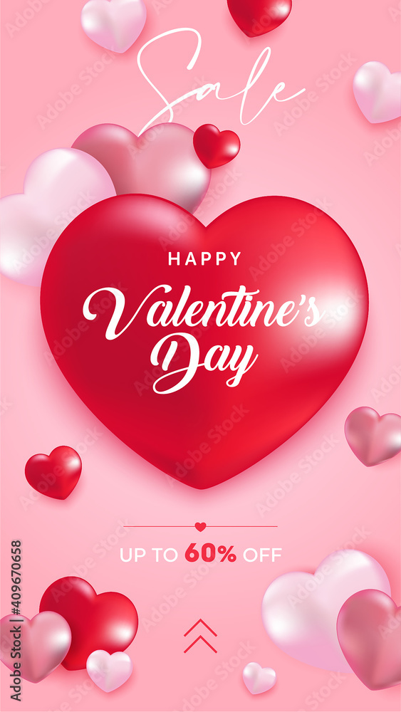 Valentine's Day Sale 60% off Poster or banner with many sweet hearts and on red background.Promotion and shopping template or background for Love and Valentine's day concept.Vector illustration eps 10