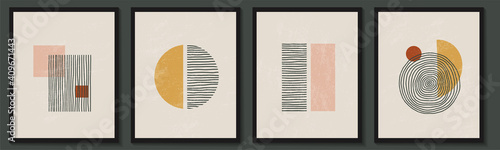 Trendy contemporary set of abstract creative geometric minimalist artistic hand painted composition. Vector posters for wall decor in vintage style