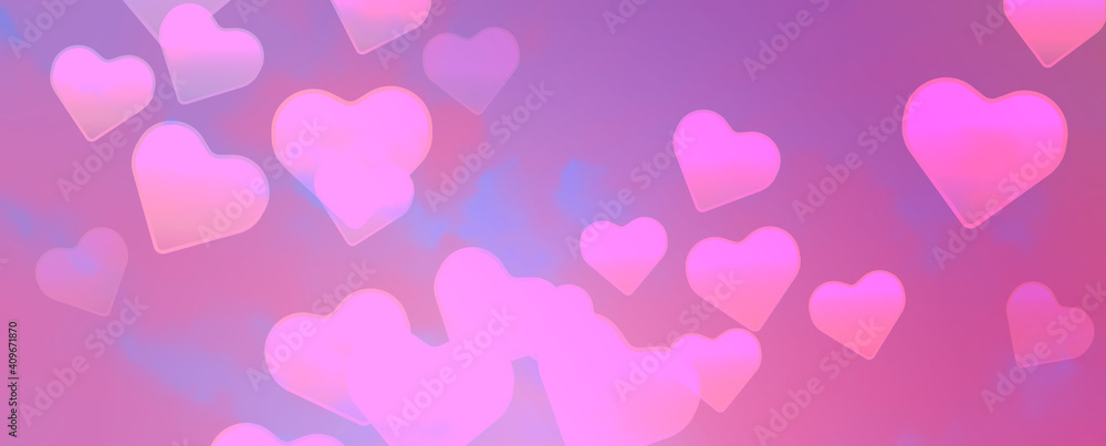 Pink clouds with hearts vector background. Bright decoration for your design