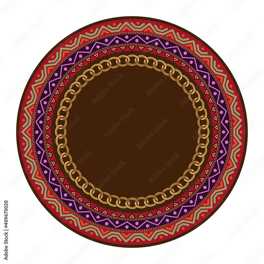 Decorative plate with round ornament in ethnic tribal symbols style. Vector illustration. Decorative plate with round ornament in ethnic tribal symbols style. Vector illustration.