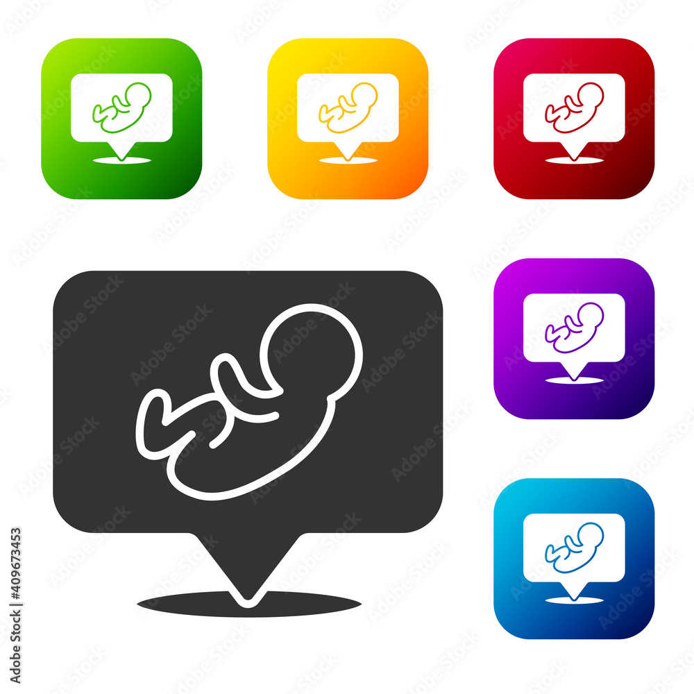 Black Baby icon isolated on white background. Set icons in color square buttons. Vector. Black Baby icon isolated on white background. Set icons in color square buttons. Vector.