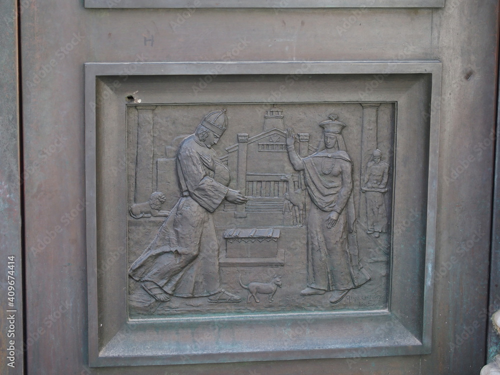 The entrance portals of the Church of St. Jacob in Sibenik, Croatia, show bible scenes The entrance portals of the Church of St. Jacob in Sibenik, Croatia, show bible scenes