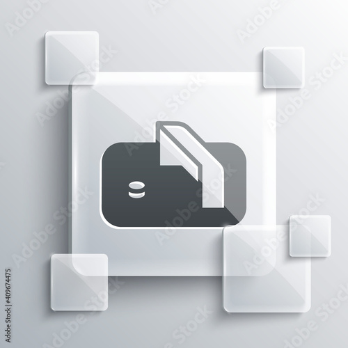 Grey Ice hockey goal with net for goalkeeper icon isolated on grey background. Square glass panels. Vector.