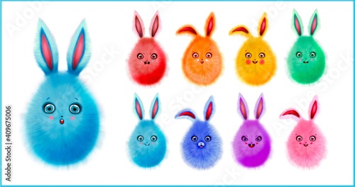 Photography A large set of cute bunny in the shape of eggs