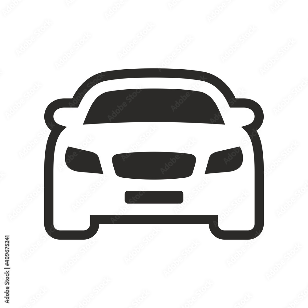 Car icon. Car front view. New car. Car outline. Vector icon isolated on white background.