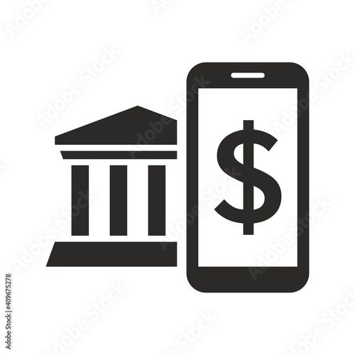 Mobile bank icon. Mobile banking app on smartphone. Vector icon isolated on white background.