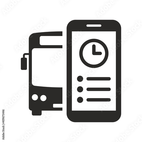Bus timetable icon. Checking bus times on a smartphone. Vector icon isolated on white background.