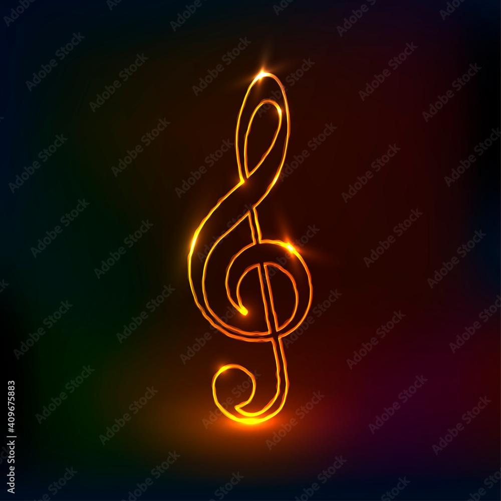 Naklejka premium Neon treble clef.neon musical note. Vector illustration.