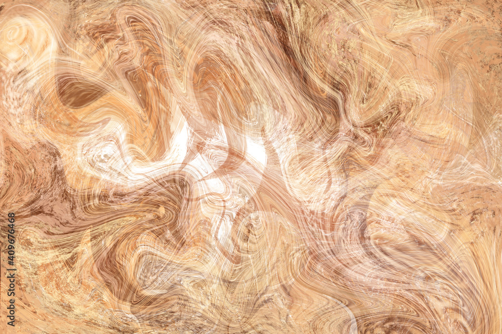 Obraz premium Creamy yellow fluid illustration. Digital marbling card. Abstract pastel fluid art background. Marble textile print